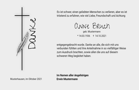 Trauer Danksagungskarte Kreuz und Palme